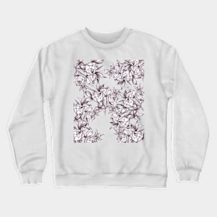 White sketch drawing peonies partern Crewneck Sweatshirt